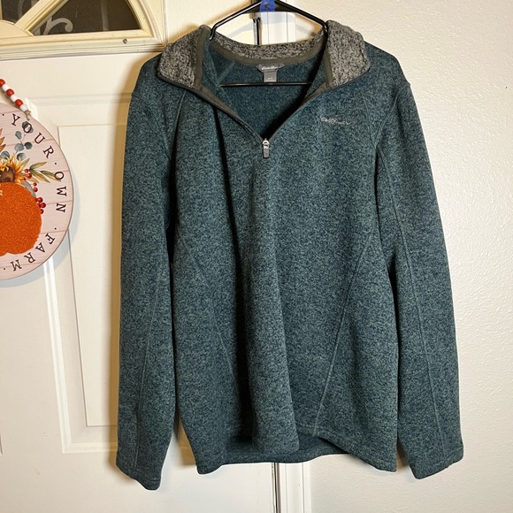 Eddie Bauer Men's Green Charcoal 1/4  Zip-Up Sweater - Picture 1 of 4
